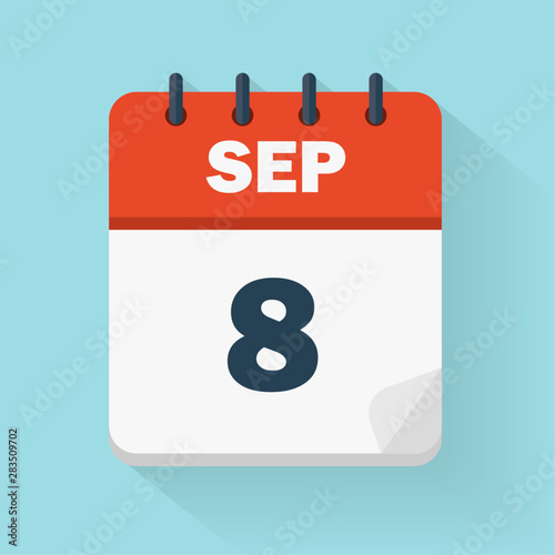 September 8th. Daily calendar icon in vector format.  Date, time, day, month. Holidays