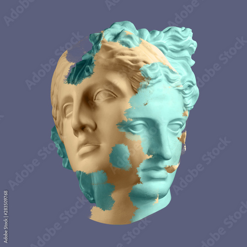 Modern conceptual art poster with ancient statue of bust of Venus. Collage of...