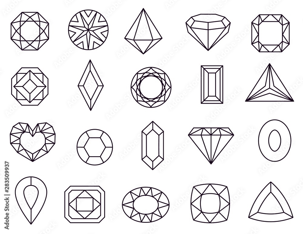 Diamond icons. Jewels diamonds gems, diamantes luxury jewel gemstones and  precious gem. Crystal jewellery gems line vector symbols. Collection of  gemstone and diamond, gem brilliant illustration Stock Vector | Adobe Stock