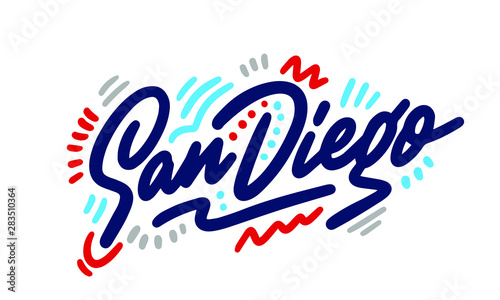 San Diego handwritten city name.Modern Calligraphy Hand Lettering for Printing,background ,logo, for posters, invitations, cards, etc. Typography vector.