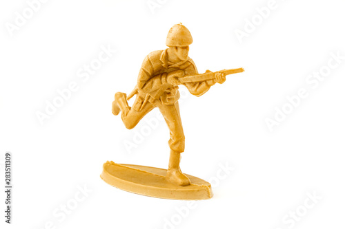 plastic toy soldier isolated on white background.