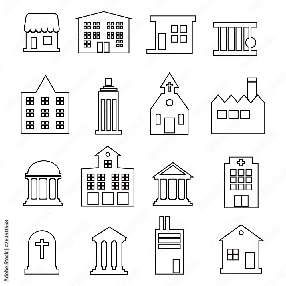 Set of real estate and homes thin line icons. Contains icons as area, hand holding key, smart home, contact and support, apartments and more. Editable stroke. EPS