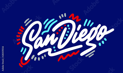 San Diego handwritten city name.Modern Calligraphy Hand Lettering for Printing,background ,logo, for posters, invitations, cards, etc. Typography vector.