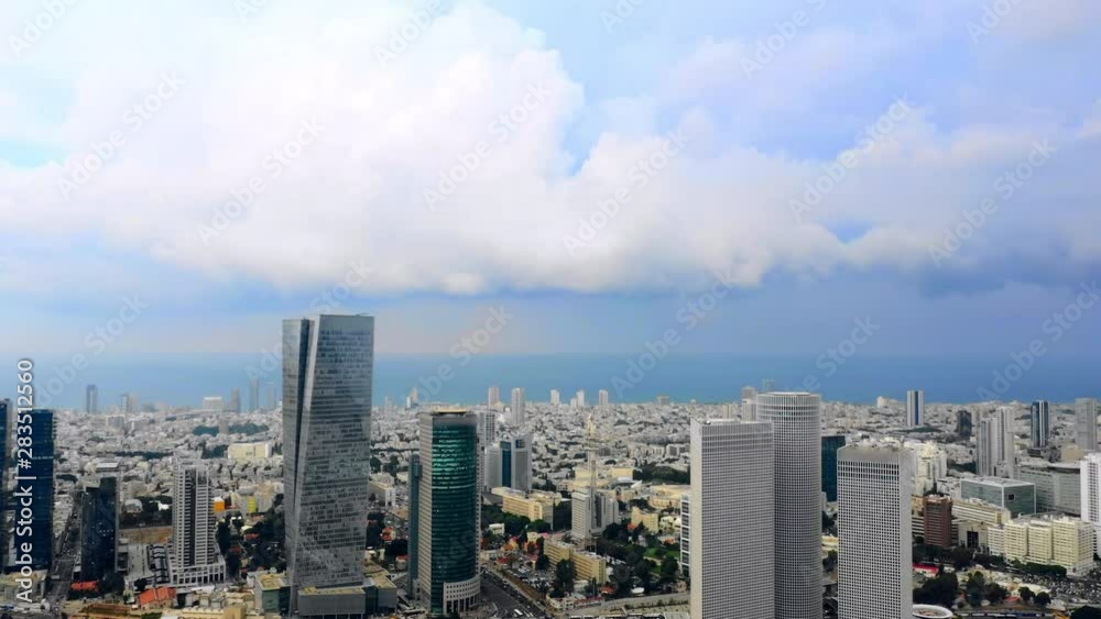Aerial Backward: Beautiful Modern Buildings in Tel-Aviv, Israel