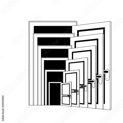 Recursion Open Door Isolated. Repeating doors vector illustration photo
