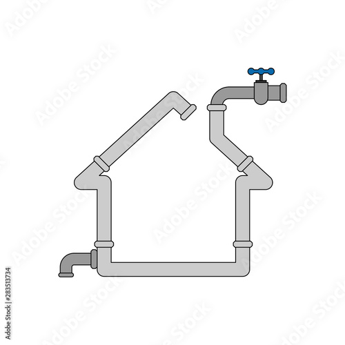 Water supply in house. Silhouette of home made of pipe. Sewerage in house