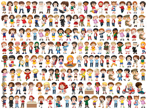 Children with different nationalities on white background