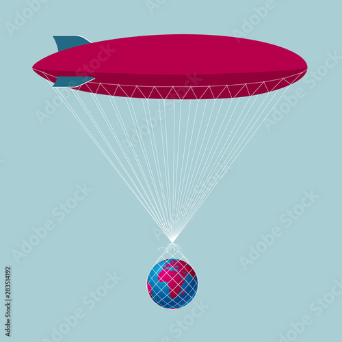 Airships use airships. Isolated on blue background.