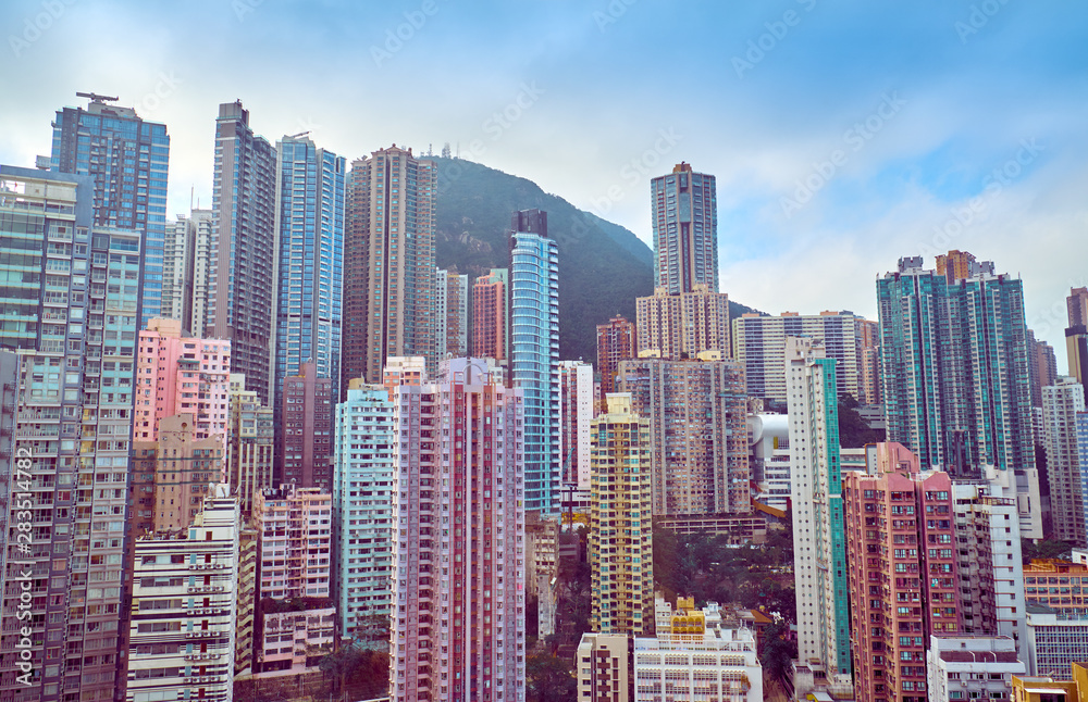 Many tall residential buildings in central Hong Kong