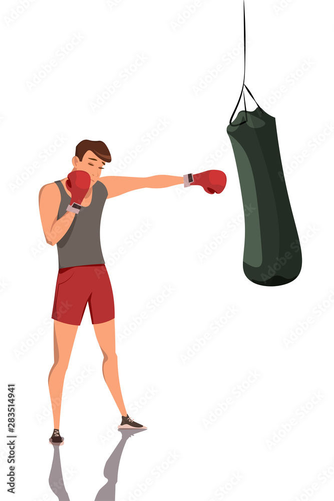 Boxer training in gym flat vector illustration Boxer training in gym flat vector illustration