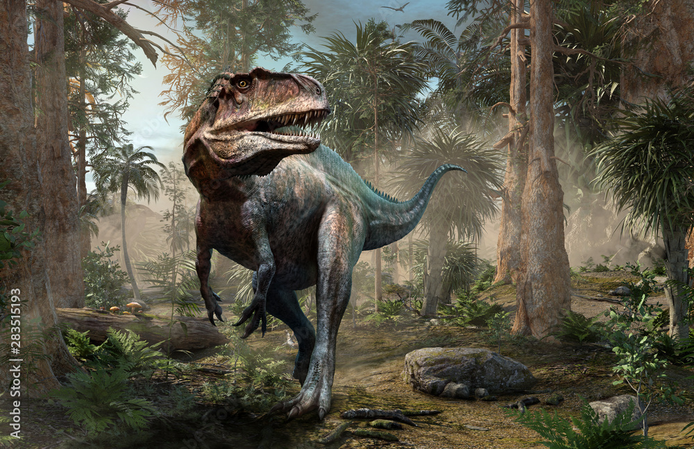 Φωτογραφία Acrocanthosaurus forest scene 3D illustration
