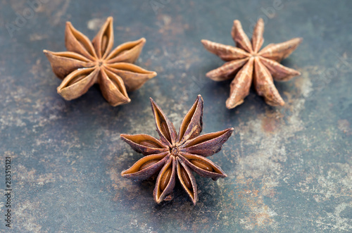 Star anise closeup, organic aromatic christmas spice background