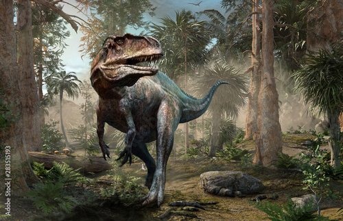 Acrocanthosaurus forest scene 3D illustration