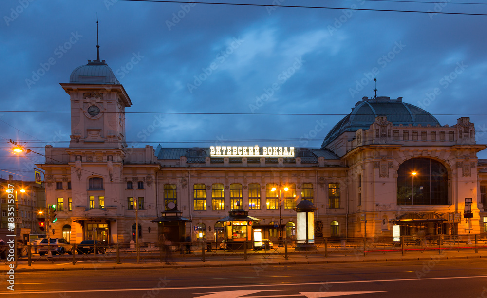 Vitebsky railway station at summer night, St. Petersburg