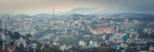 Vietnam's littel Paris Da Lat cityscape. Beautiful view of Dalat, Vietnam. Panorama photo