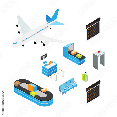 Airport isometric vector illustrations set