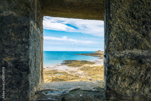 Window on the sea from the ramparts, St Malo, Britanny, France