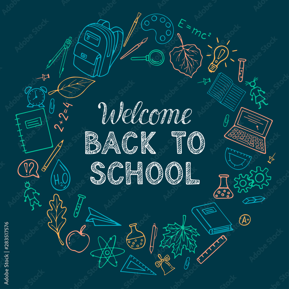 Vector Back To School Sale Flyer, Banner, Poster Background. Hand Drawn 