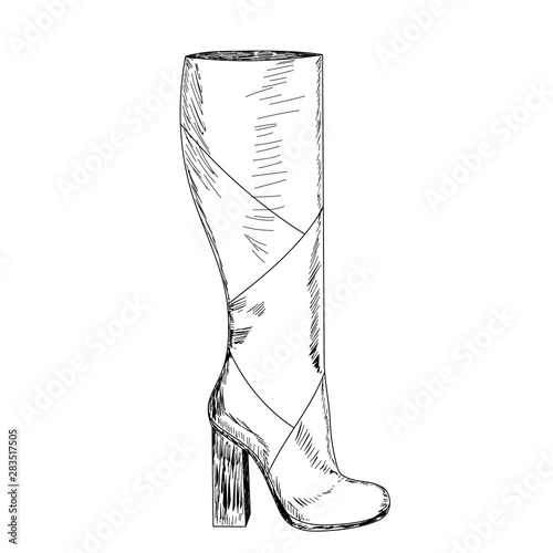 vector, isolated, sketch with lines, women's boot