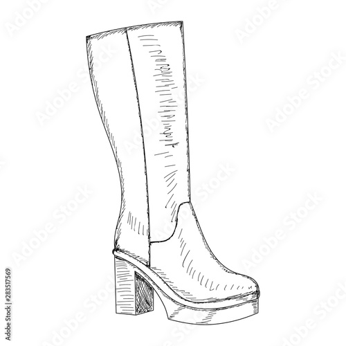  isolated, sketch with lines, women's boot