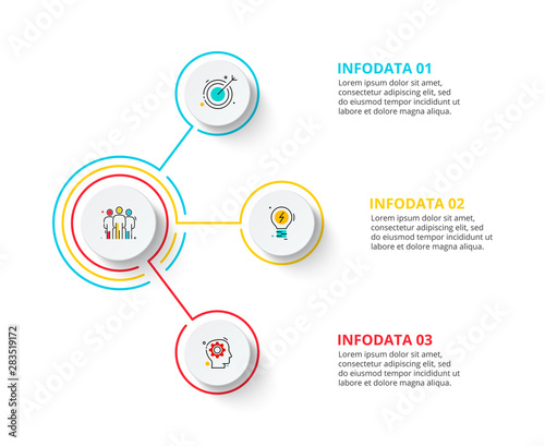 Thin lines with white circles for infographic. Business template for presentation. Vector concept with 3 options or steps.