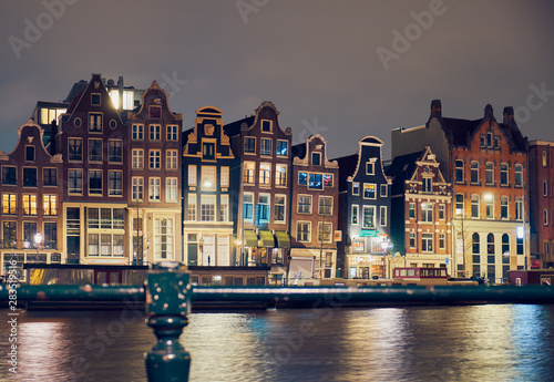 Beautiful old Amsterdam architecture at night.