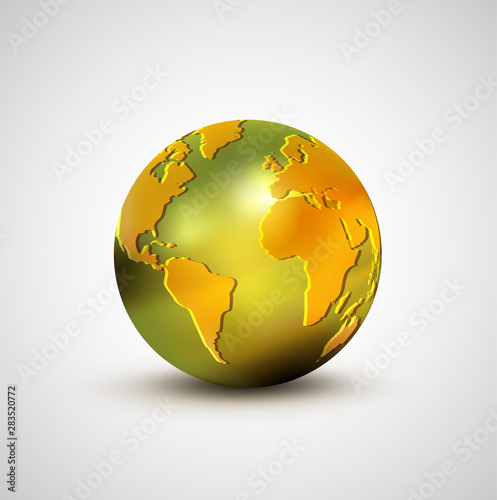 3d golden world model isolated on white background, vector illustration