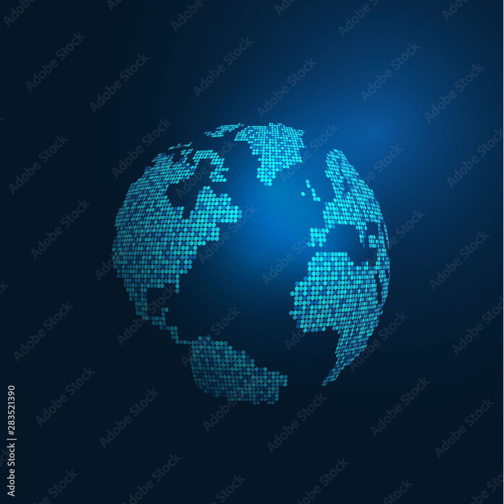 World map digital tech concept isolate on blue background, vector illustrator