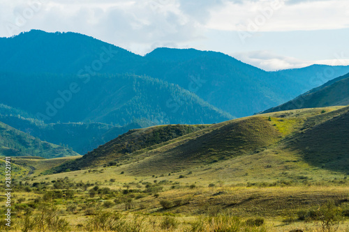 Background image of a mountain landscape. Russia  Siberia  Altai