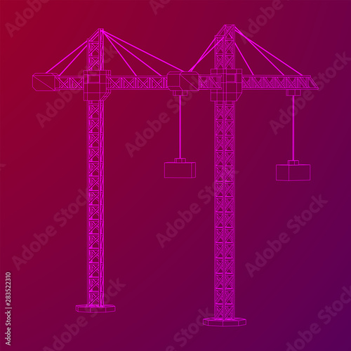 Tower construction building crane. Wireframe low poly mesh vector illustration