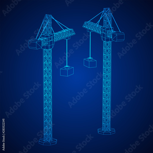 Tower construction building crane. Wireframe low poly mesh vector illustration