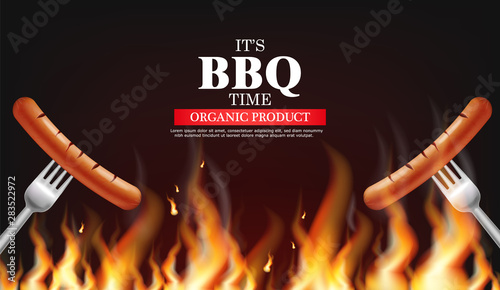 Bbq sausage fire Vector realistic. Vertical menu brochure template hot grill....