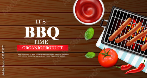 Bbq grill party Vector realistic. Vertical menu brochure template hot sausage...