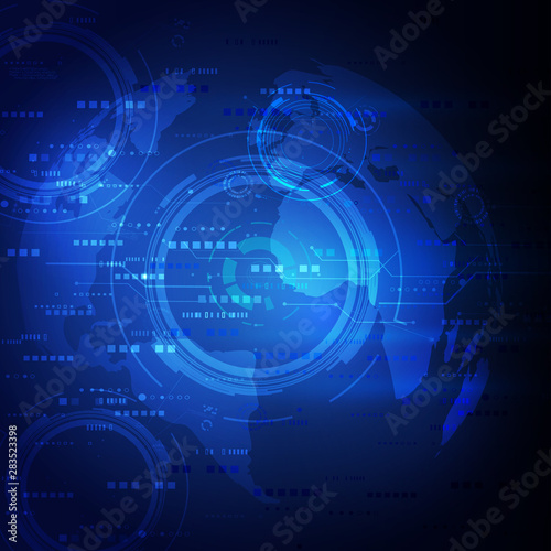 futuristic world network technology concept on motion flow background, vector illustration