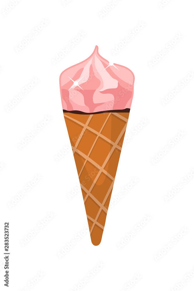 Waffle cone ice cream flat vector illustration