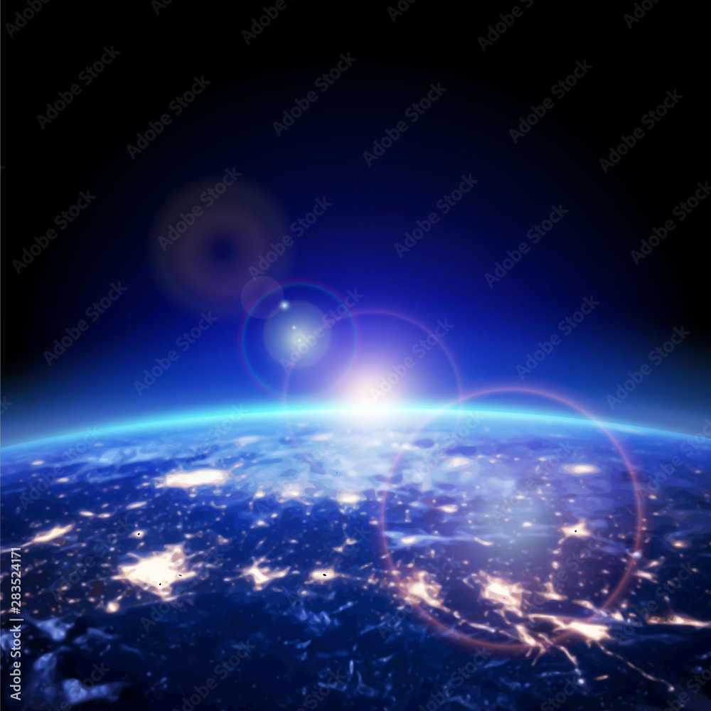 earth and light horizon from space, vector illustration