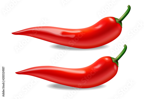 Chili isolated vector realistic. Hot pepper advert concept. 3d illustration b...