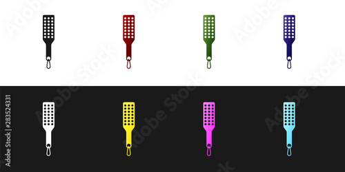 Set Spanking paddle icon isolated on black and white background. Fetish accessory. Sex toy for adult. Vector Illustration