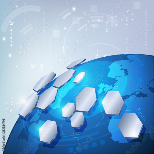 World with network communication and technology concept, vector illustration