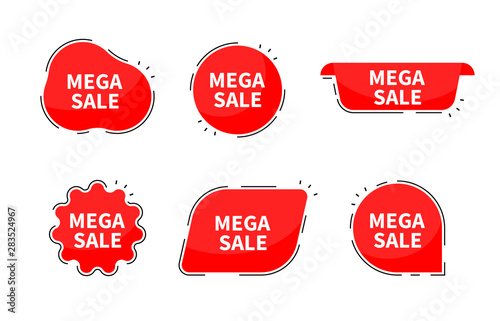 Mega sale collection tags. Banner red colored. Flat linear promotion ribbon banners. Vector