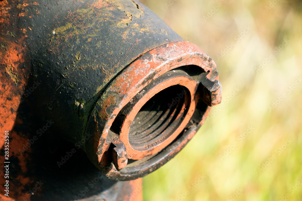 Stryi hydrant overgrown with grass. Water pipe for refueling the fire truck Stryi hydrant overgrown with grass. Water pipe for refueling the fire truck