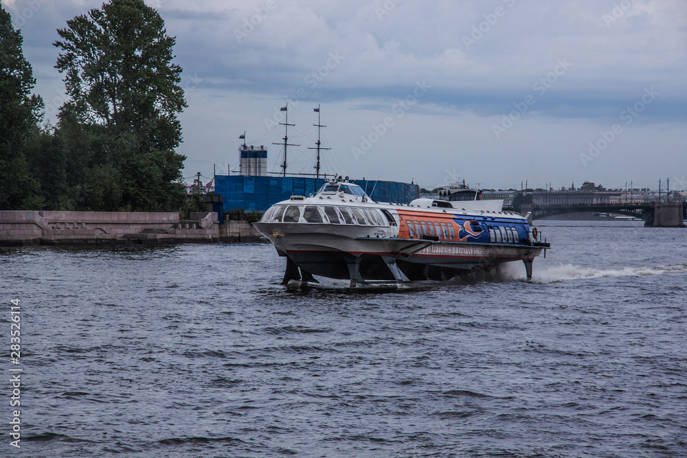 high-speed passenger ship on the river
