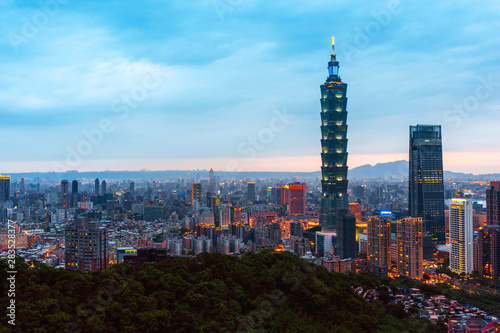 Skyline of Taipei cityscape Taipei 101 building of Taipei financial city  Taiwan