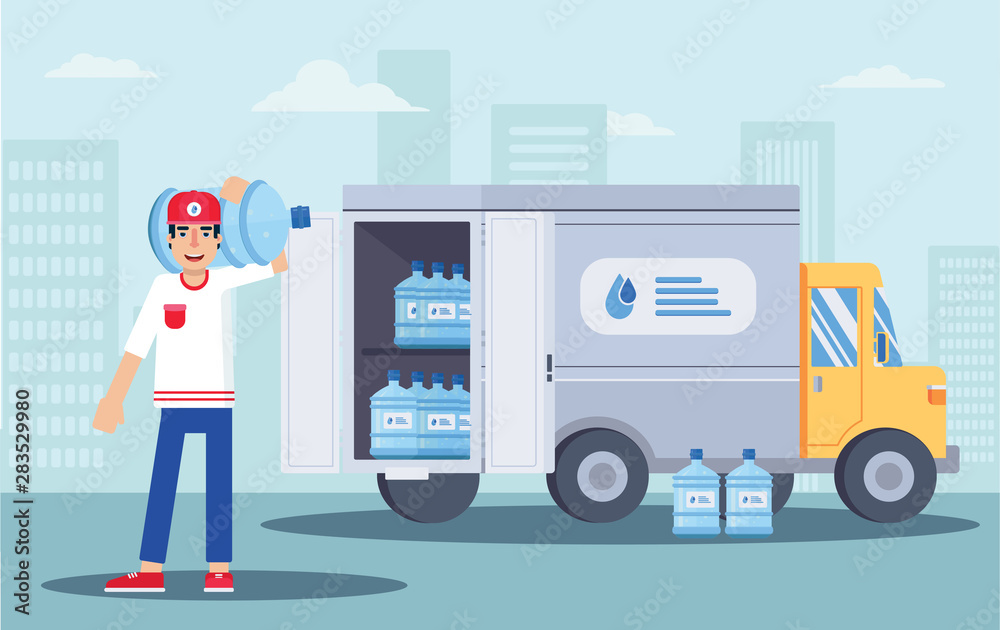 Water delivery service flat vector illustration Water delivery service flat vector illustration