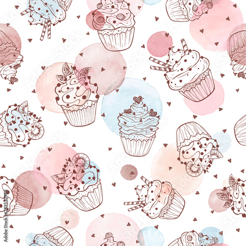 cupcakes seamless pattern photo