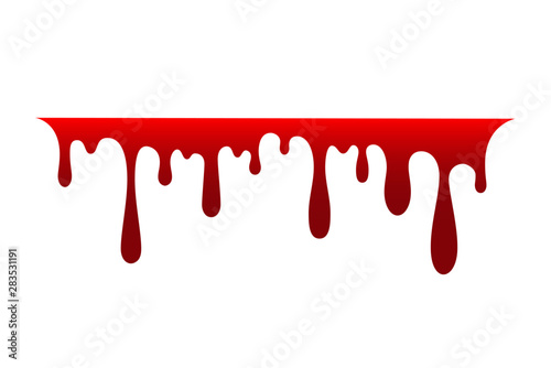 Blood drip. Drop blood isloated white background. Happy Halloween decoration design. Red splatter stain, splash spot, horror blot. Bleeding bloodstain scare texture. Liquid paint. Vector illustraton