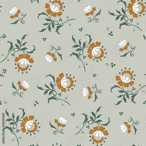 Modern fabric design pattern. Floral pattern for your design. Illustration. Modern seamless pattern for interior decoration, wrapping paper and graphic design. Modern seamless pattern for clothes . © ptashca