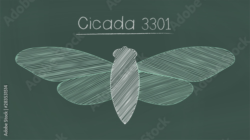 Mysterious organization cicada 3301 illustration, chalkboard style.