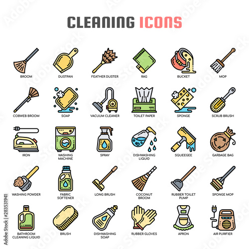 Cleaning , Thin Line and Pixel Perfect Icons