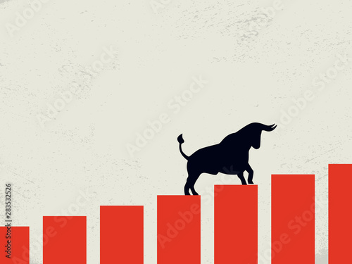 Bull market vector concept with bull walking upon graph. Symbol of financial and stock growth and profit.